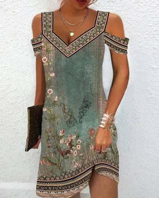 Destiny | Off-shoulder Jurk met Bloemenprint Groen