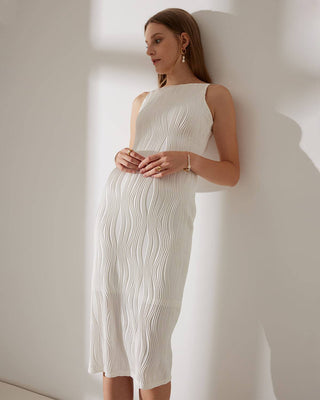 Nara | Elegante Midi-Jurk Dames - Ribstructuur met Parelbandjes