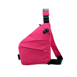 Diefstalbestendige schoudertas voor op reis met verborgen vakken en een diefstalwerend ontwerp. Rechtshandig Fuchsia