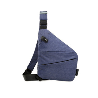 Diefstalbestendige schoudertas voor op reis met verborgen vakken en een diefstalwerend ontwerp. Linkshandig Marineblauw