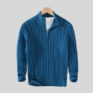 Dieter | Kabelgebreide Katoenen Trui Blauw