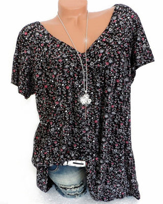 Sophé | Damesblouse met bloemenprint – Korte mouwen, Elegante V-hals zwart