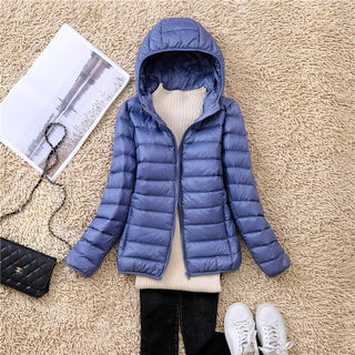 Donsjas met capuchon, ultralicht, opvouwbaar, vederlichte warmte - winterjas - dameswinterjassen waasblauw