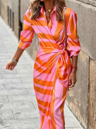 Isana | Maxi zomerjurk voor dames – Kleurrijke print, Vloeiend silhouet Oranje & Roze