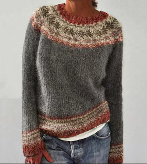 Dorothea | Dames Ronde Hals Gebreide Trui Fair Isle Wintertrui Grijze Krans