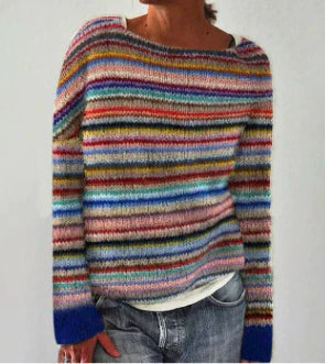 Dorothea | Dames Ronde Hals Gebreide Trui Fair Isle Wintertrui Regenboog