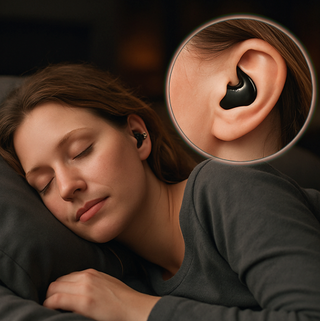 Draadloze Bluetooth-koptelefoon, ontworpen om de vorm van het oor te volgen. Vederlicht.
