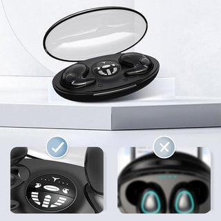Draadloze Bluetooth-koptelefoon, ontworpen om de vorm van het oor te volgen. Vederlicht.