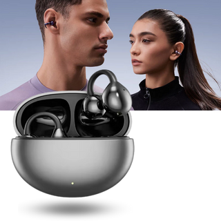 Draadloze Bluetooth-oordopjes met clipsluiting en open oordopjes voor helder geluid.