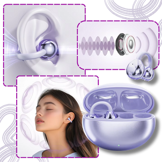 Draadloze Bluetooth-oordopjes met clipsluiting en open oordopjes voor helder geluid.