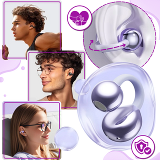 Draadloze Bluetooth-oordopjes met clipsluiting en open oordopjes voor helder geluid.