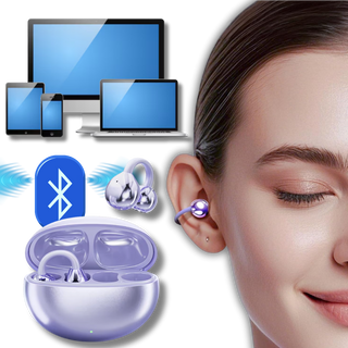 Draadloze Bluetooth-oordopjes met clipsluiting en open oordopjes voor helder geluid.