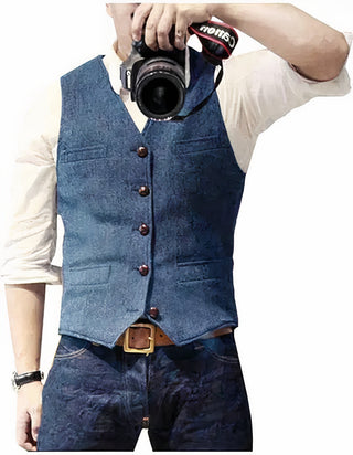 Heren Slim Fit Gilet - Mouwloos Vintage voor Vrije Tijd en Business Lichtblauw