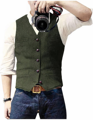 Heren Slim Fit Gilet - Mouwloos Vintage voor Vrije Tijd en Business Groen