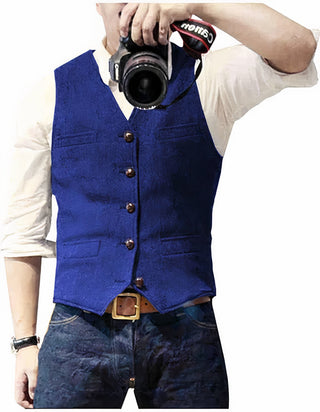 Heren Slim Fit Gilet - Mouwloos Vintage voor Vrije Tijd en Business Blauw