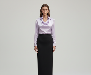 Sahara | Dames Blouse – Luxueus Satijn, Elegante Zachte Kraag & Zijdezachte Glans Paars