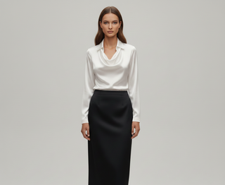 Sahara | Dames Blouse – Luxueus Satijn, Elegante Zachte Kraag & Zijdezachte Glans Wit