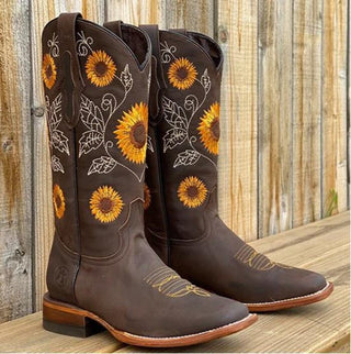 Elisabeth | Dames cowboylaarzen met zonnebloemborduurwerk