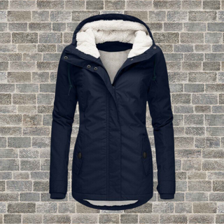 ELYSSI Katoenen Mantel Dames met Teddyvoering en Capuchon Marineblauw