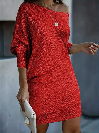 Damaris | Dames Feestjurk – Contrasterende Pailletten, Fonkelend Design & Glamoureuze Pasvorm Rood