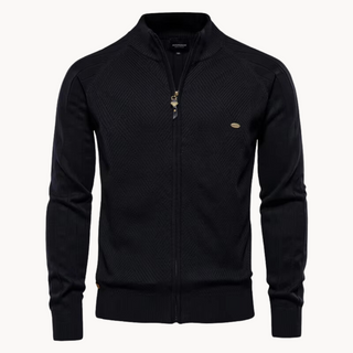 Idris | Fijngebreid Vest met Rits Zwart