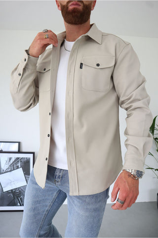 Gavin | Heren Slim Fit Overhemd Lange Mouw Katoen Casual Shirt Lichtbeige