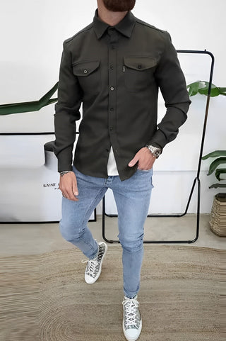 Gavin | Heren Slim Fit Overhemd Lange Mouw Katoen Casual Shirt Groen