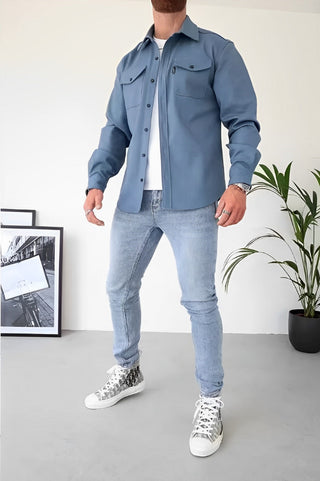 Gavin | Heren Slim Fit Overhemd Lange Mouw Katoen Casual Shirt Blauw