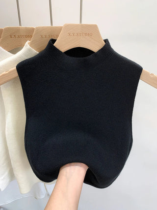 Gebreide tanktop voor dames, mouwloos, effen kleur, geschikt voor de zomer en de herfst.