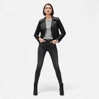 Ancienne Monde | Dames Leren Bikerjas Tijdloos Design