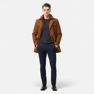 Ancienne Monde | Heren Wollen Trenchcoat met Dubbele Kraag en Rits