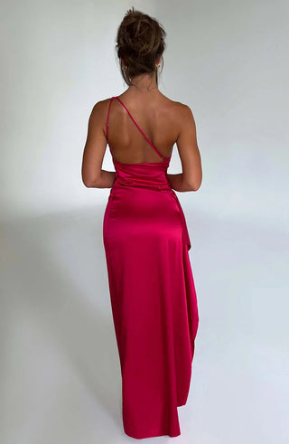 Naraya | Dames Maxi-jurk – Geplooid Satijn, Eén Schouder & Elegante Split