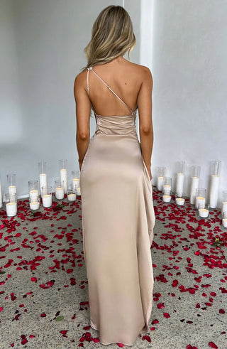 Naraya | Dames Maxi-jurk – Geplooid Satijn, Eén Schouder & Elegante Split