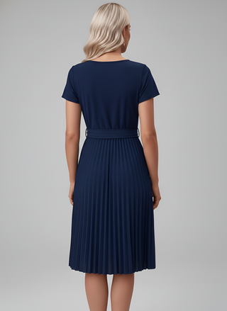Amore | Dames Midi-jurk – Sierlijke Plissé-details, Taille-accentuerende Riem & Soepelvallend Comfort
