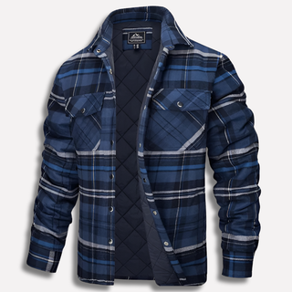 Geruit katoenen flanellen shirt in houthakkersstijl, ideaal als laagjeskleding voor buiten. Marineblauw