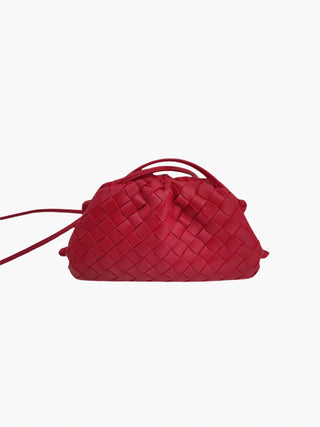 Gevlochten tas met trekkoord van imitatieleer, geschikt voor dagelijks gebruik en avondgelegenheden, die stijl en functionaliteit combineert. rood één maat
