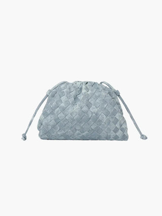 Gevlochten tas met trekkoord van imitatieleer, geschikt voor dagelijks gebruik en avondgelegenheden, die stijl en functionaliteit combineert. denim één maat
