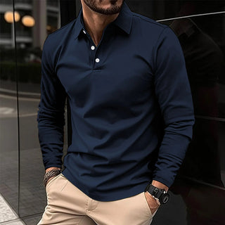 Gideon | Klassieke Polo met Lange Mouwen Blauw