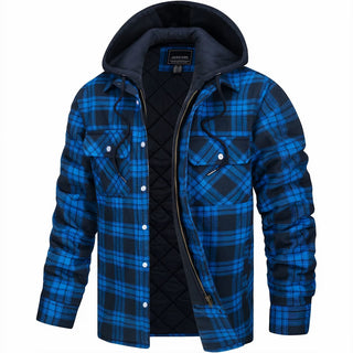Giovanni | Heren Geruit Overhemdjack met Capuchon Blauw