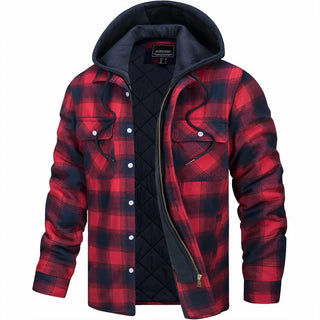 Giovanni | Heren Geruit Overhemdjack met Capuchon Rood