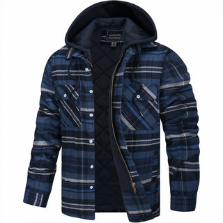 Giovanni - Geruite jas met rits marineblauw
