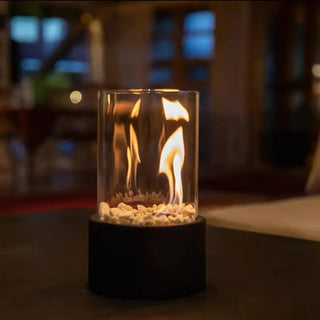 GlowEdge rookloze biohaard in glas – draagbare tafelhaard voor binnen- en buitengebruik