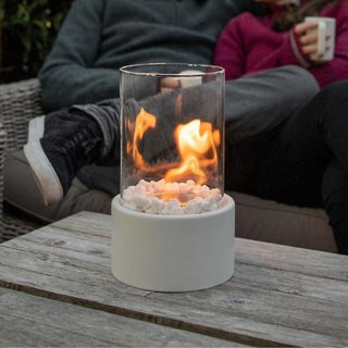 GlowEdge rookloze biohaard in glas – draagbare tafelhaard voor binnen- en buitengebruik Wit