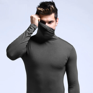 Thermo Heren Top | Strak Ondershirt Met Lange Kraag Grijs
