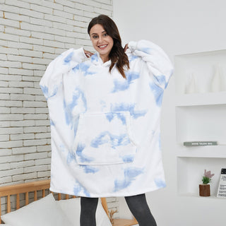 Hoodie & Deken | Heerlijke Combinatie van een Zachte Hoodie en Comfy Deken in één! Washed Wit & Blauw