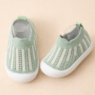 Baby Antislip Sokschoentjes - Zachte Ademende Gebreide Eerste-Stapjes Sneakers, Lichtgewicht Peuter Trainers met Grip Zool Mintgroen Gestreept
