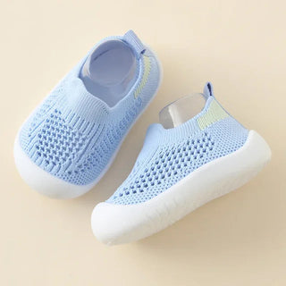 Baby Antislip Sokschoentjes - Zachte Ademende Gebreide Eerste-Stapjes Sneakers, Lichtgewicht Peuter Trainers met Grip Zool Blauw