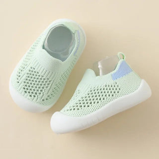 Baby Antislip Sokschoentjes - Zachte Ademende Gebreide Eerste-Stapjes Sneakers, Lichtgewicht Peuter Trainers met Grip Zool Groen