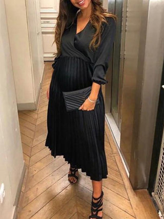 Amore | Dames Zwangerschapsjurk – Maxi-lengte, Geplooid & Off-shoulder zwart