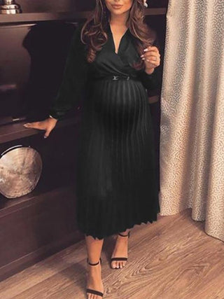 Amore | Dames Zwangerschapsjurk – Maxi-lengte, Geplooid & Off-shoulder